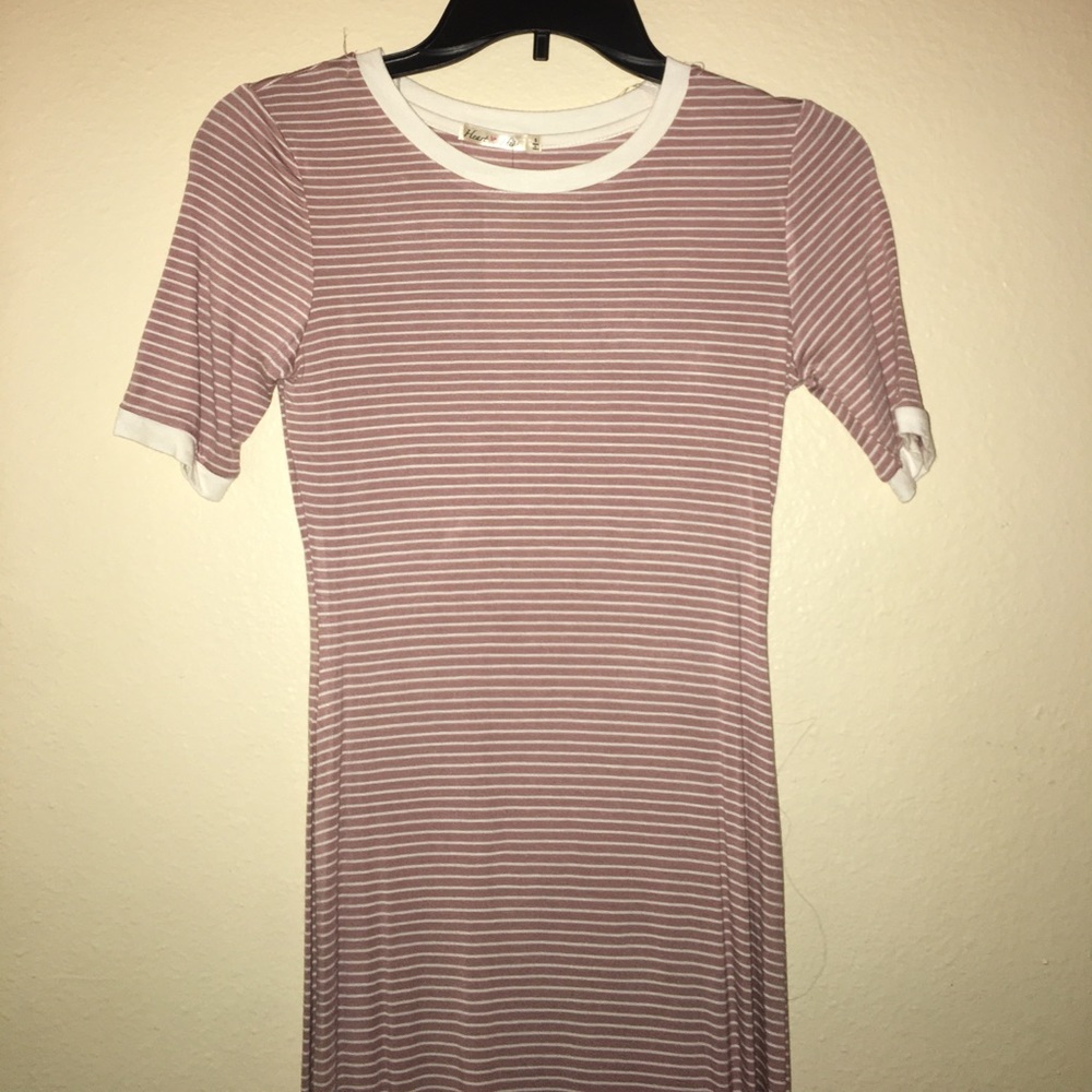 Pink and white striped long dress